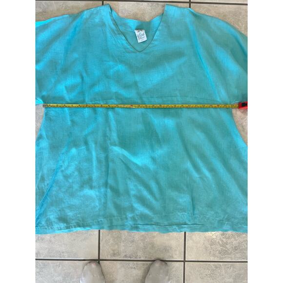 003 Match Point Women's Linen Kimono Tunic Oversized Aqua Size S Pullover Blouse - Picture 5 of 7